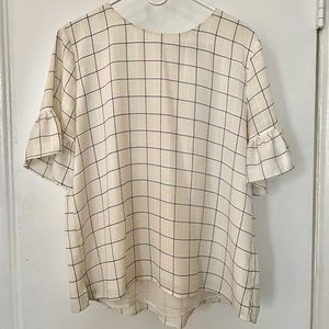 LOFT Black and White Grid Pattern Blouse